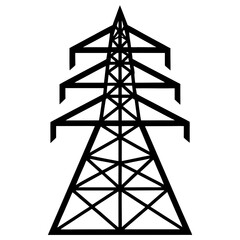 Black Silhouette of a High Voltage Electricity Pylon on White Background power line tower transmission tower