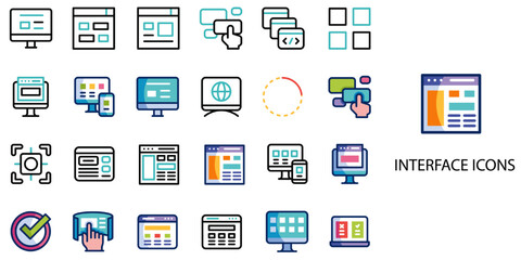 Interface simple concept 24 color icons set .Vector illustration.	