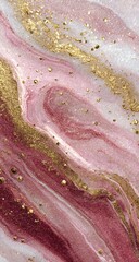 Fototapeta premium Abstract fluid art design featuring swirling patterns of blush pink, deep rose, and white, accented with gold flecks