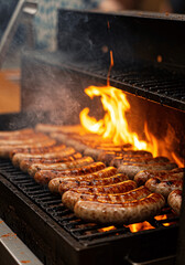 Grilling Sausages: Sizzling bratwurst on the barbecue for Oktoberfest