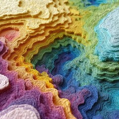 Colorful layered paper relief, abstract landscape