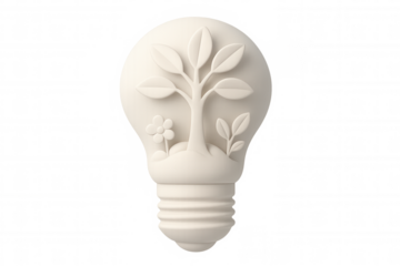 White light bulb with growing tree inside symbolizes green energy and environmental sustainability, on a transparent background