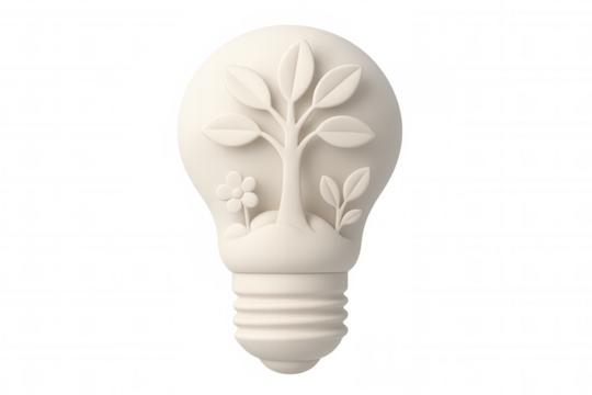 White light bulb with growing tree inside symbolizes green energy and environmental sustainability, on a transparent background - Powered by Adobe