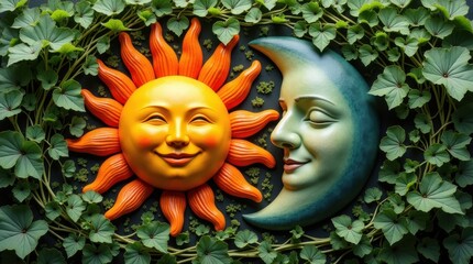 Sun and moon wall art garden decor sculpture nature close-up harmony of day and night