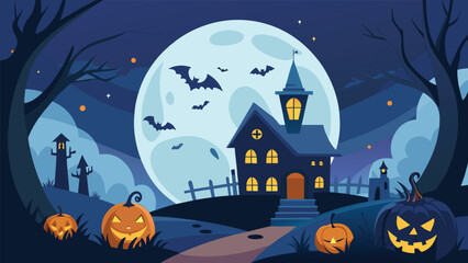 Circular halloween scene with spooky elements and festive colors for decorations and graphics