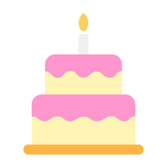 Birthday cake with candle icon vector illustration. Birthday party icon illustrations.