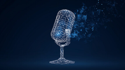 Wireframe Microphone, Digital Audio, Podcast and Voice Communication