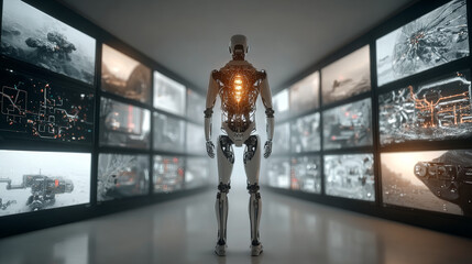 A business man is presenting an AI model on the big screen.