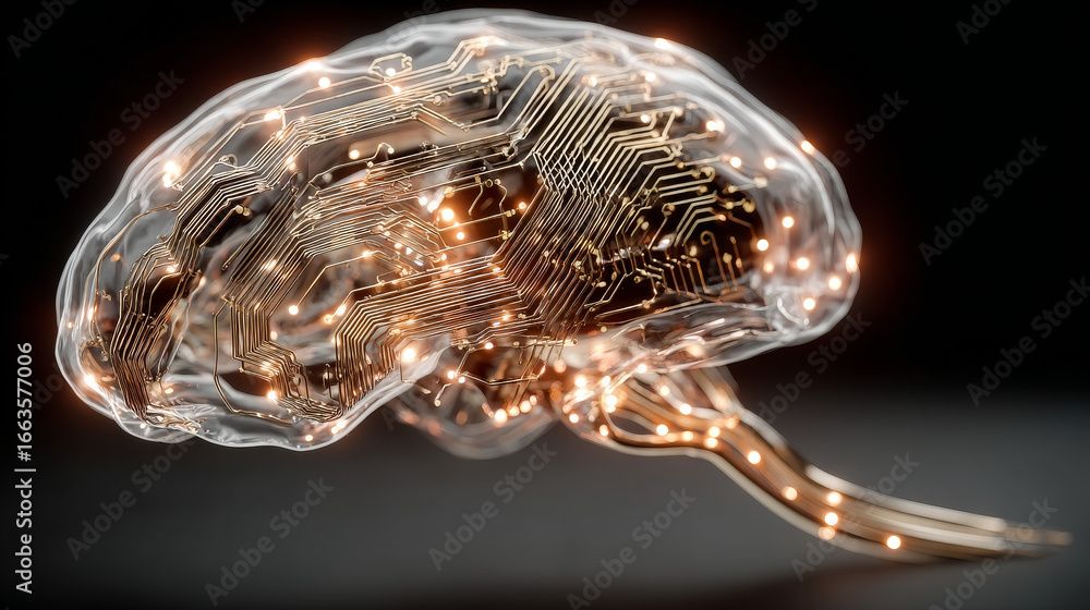 Poster digital brain with circuit and ai cocept. 3d rendering.