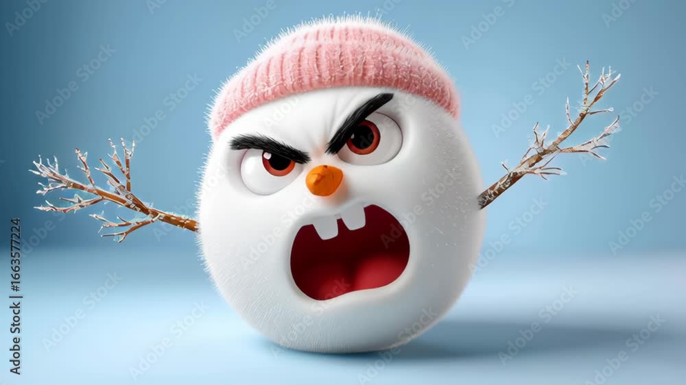 Aufkleber animated snowman character with a pink knitted hat displays escalating emotions, transitioning from 