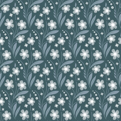 Wild flowers seamless pattern in ethnic style. Blue magic misty floral ornament. Traditional design for wallpaper, home textile, clothes, polygraphy.