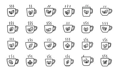 Collection of black and white drink and beverage icons, soda, beer, bubble tea, juice, coffee, tea, wine, cocktails, smoothies, honey jar, pickle jar, milk carton, energy drink, condiment bottles, and