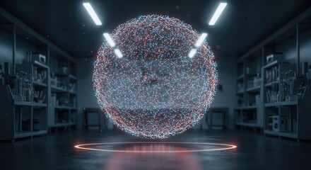 Health Research in Precision Medicine. A glowing orb of energy in a dark laboratory setting.