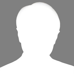 Silhouette of a young man. Inverted gray avatar. Male silhouette isolated on gray