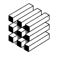 Fototapeta premium Geometric black and white cube illusion, perfect for design, architecture, and abstract concepts.