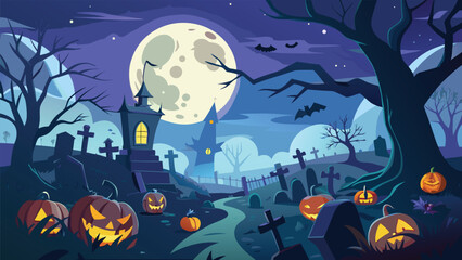 Spooky forest scene with gravestones and eerie atmosphere perfect for halloween celebrations and decorations