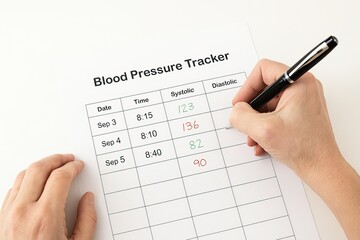 healthy high blood pressure tips. A person fills out a blood pressure tracker