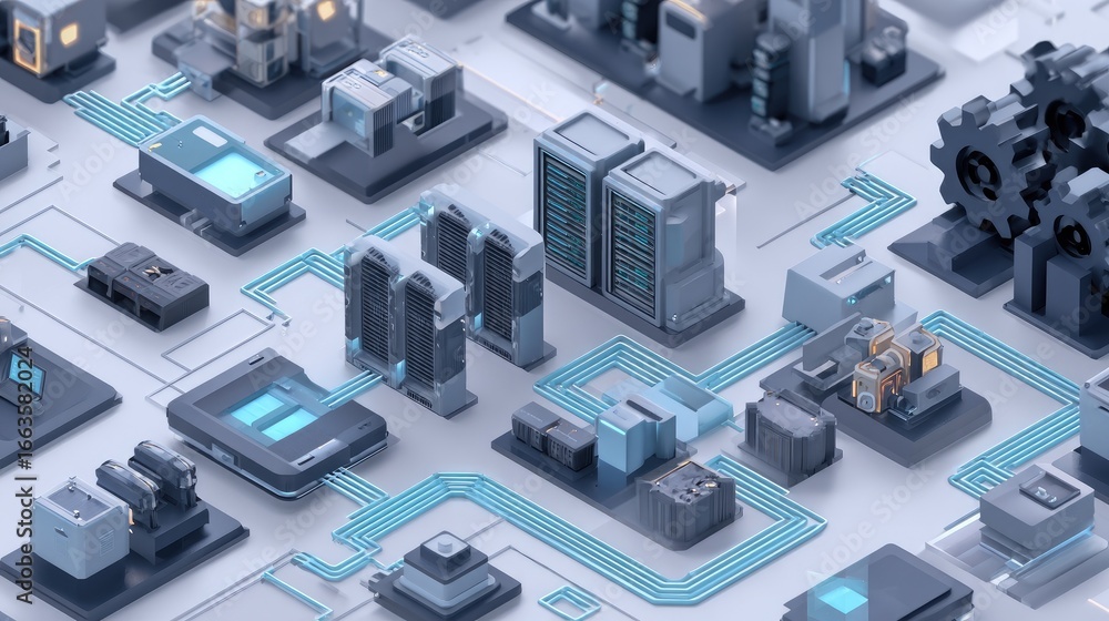 Poster complex interconnected technological network.