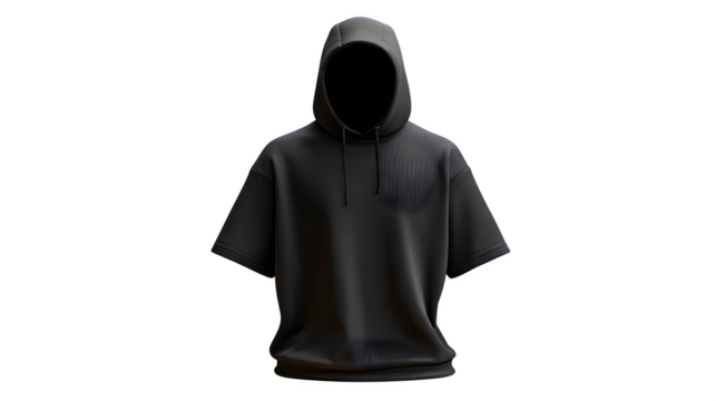 Black Hooded Shirt 3d rendered, isolated on transparent background