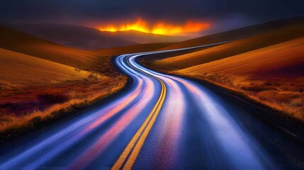 Fototapeta premium Winding Road at Sunset Dramatic Landscape Photography