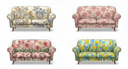 Floral patterned armchairs