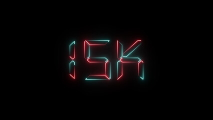 A radiant neon "15K" text icon glowing in vivid colors, representing endurance, progress, and celebration—ideal for fitness goals, race events, or digital accomplishments.
