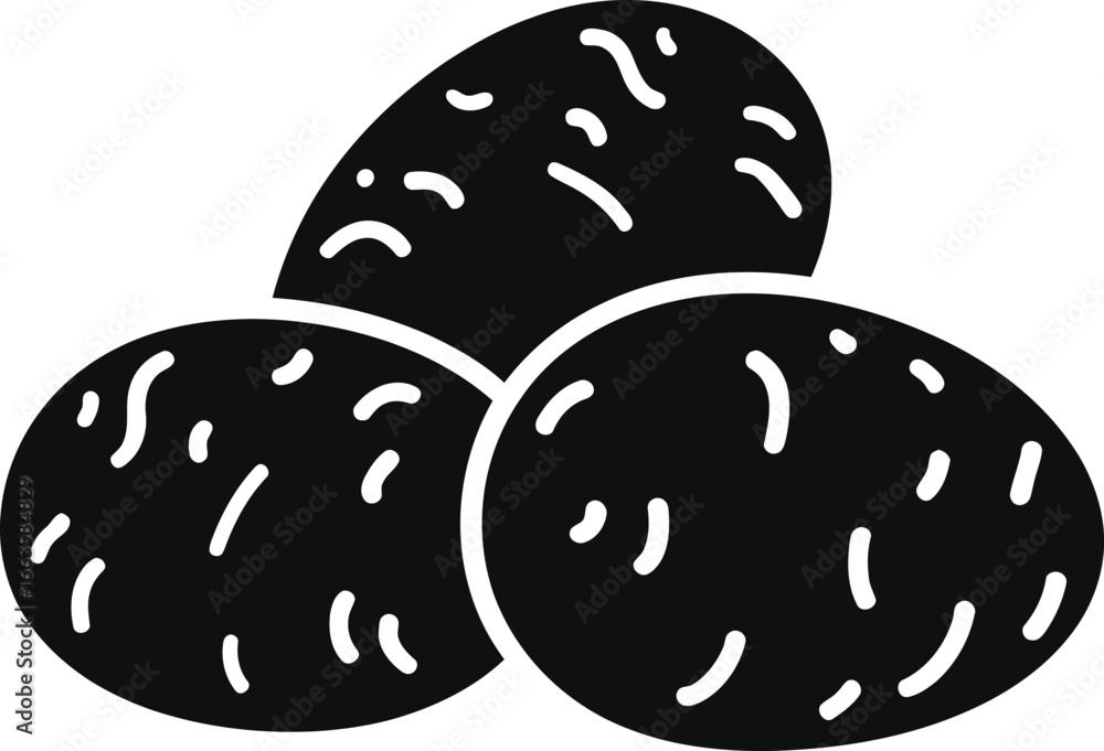 Poster three dark textured round objects in a cluster illustration