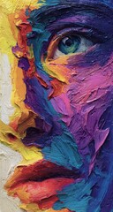 Close-up vibrant portrait, bold colors, textured