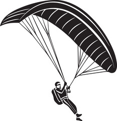 Black and white vector illustration of a paraglider in flight, showcasing the thrill of extreme air sports and adventure