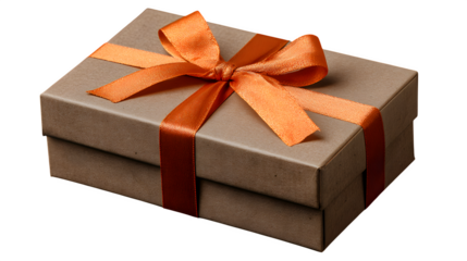 Gift box with orange ribbon, isolated on transparent background