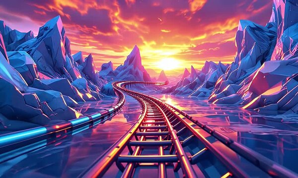Vibrant Sunset over Crystal Mountains Rollercoaster
