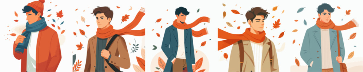 vector of a half body man walking in autumn