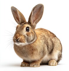 Obraz premium Brown rabbit, alert pose, white background