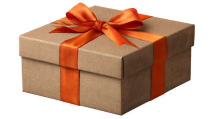 Gift box with orange ribbon, isolated on transparent background