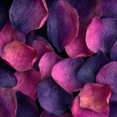 A profusion of vibrant, overlapping rose petals in shades of pink and purple