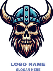 Vikingos skull logo icon vector white background .
