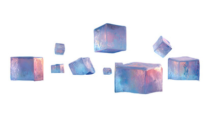 Iridescent Ice Cubes, isolated on transparent background