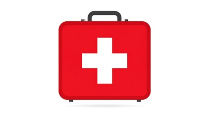 Obraz premium A red first-aid kit, with a prominent white cross, stands out against a plain white background.