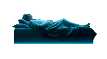 Man Sleeping in Futuristic Bed, isolated on transparent background