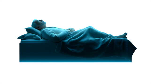 Man Sleeping in Futuristic Bed, isolated on transparent background