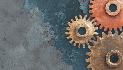 Aged gears on mottled concrete surface