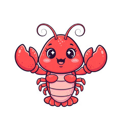 Cute cartoon lobster character illustration with a happy expression and open claws, showcasing a vibrant red marine creature perfect for children's designs and oceanic themes