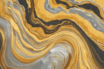 Abstract swirling marbled design in gold, gray, and black