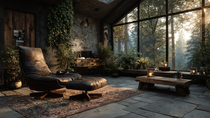 Wabi sabi living room interior. Interior mockup, 3d render	