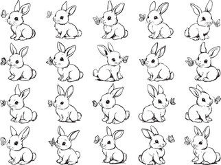Obraz premium Bunny and Butterfly SVG, Cute Animal Svg