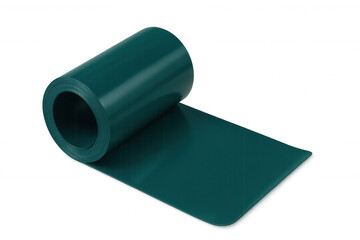 Green pvc sheet roll partially unrolled on a transparent background, ready for use in various applications