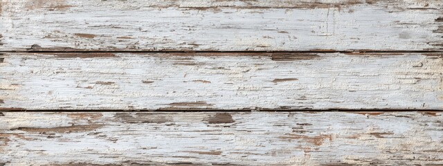 Naklejka premium Close-up of weathered, horizontal wood planks, painted white with visible cracks and grain