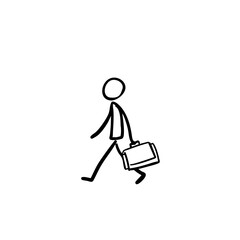 Simple Front-View Student Stick Figure Icon with Heavy Backpack – Minimalist Line Drawing