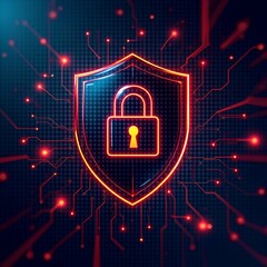 Digital Security Shield with Glowing Padlock Cyber Technology for Online Safety Data Protection and Internet Network Security