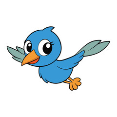 A cheerful cartoon bird with bright feathers, big eyes, and a playful smile, spreading joy as it flaps its wings, ready to sing and bring a touch of fun to any scene.
